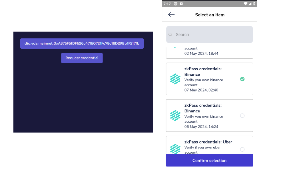 Reclaim Protocol credential verifier - Select Credential